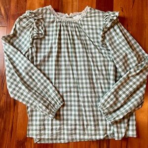 J. Crew Green and White Gingham Blouse